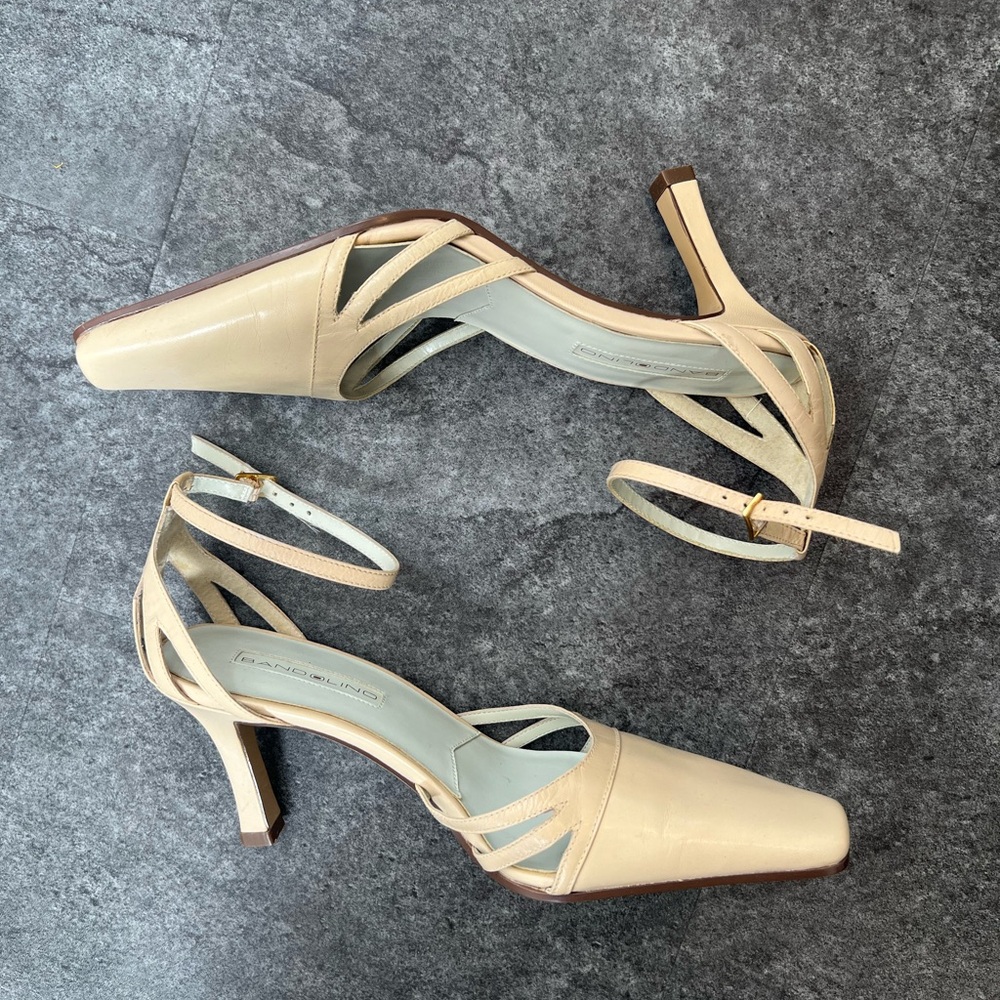 Genuine leather cream heels